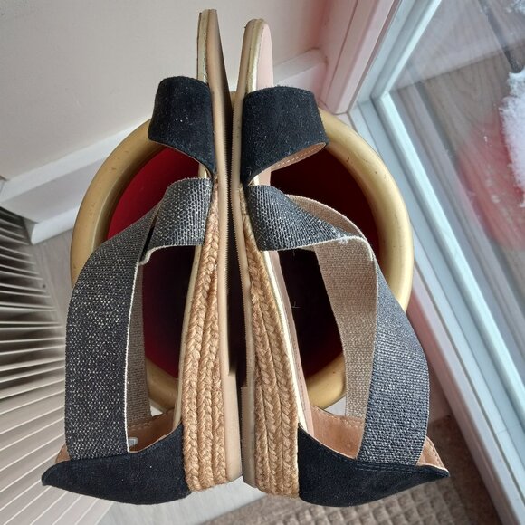 Gaimo Nover Black Suede Metallic Elastic X Band Low Wedge Espadrilles 38 / 7-7.5 - Picture 4 of 16